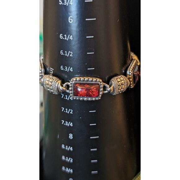Antiqued Silver Tone Faux Multi-Color Opal Station Bracelet W/ Magnetic Clasp - Picture 4 of 6